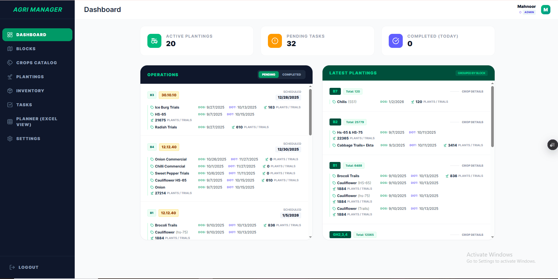 Agri Management Dashboard
