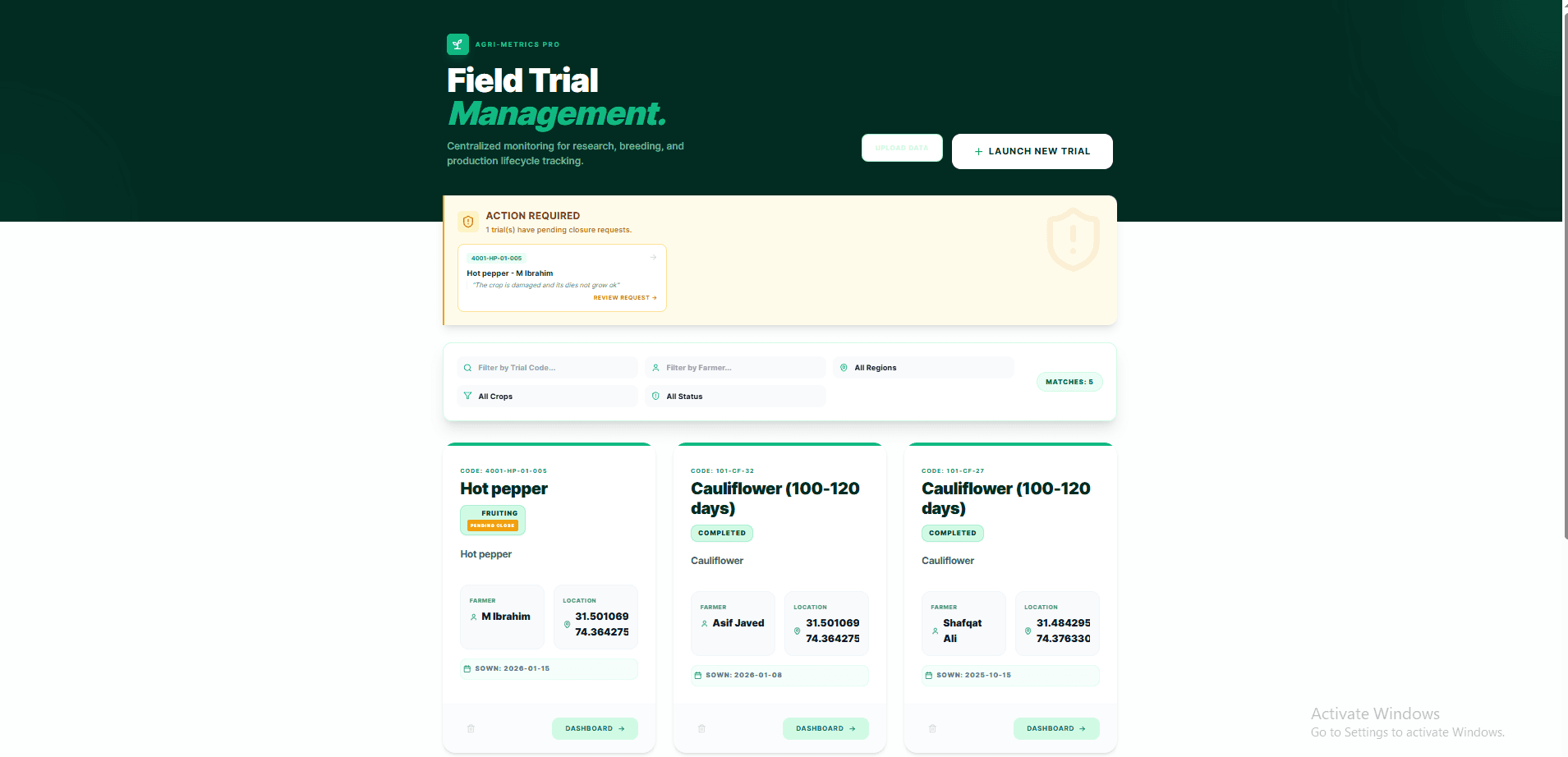 Agri Survey Dashboard Application